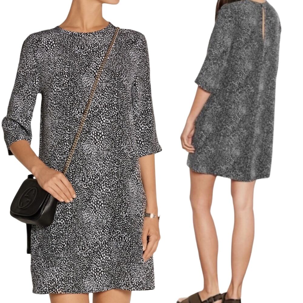Equipment Aubrey Silk Mini Shift Dress A Line Animal Print Leopard Black White M